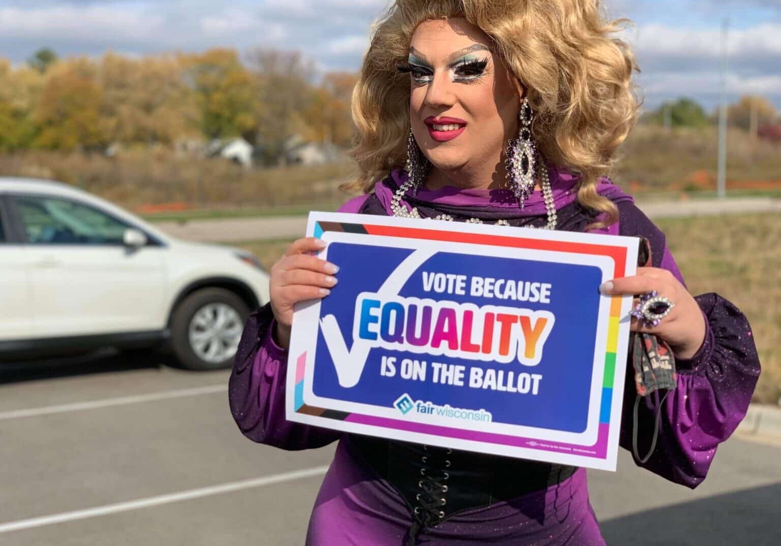 Vote Because Equality Is on the Ballot with the Fair Wisconsin Logo